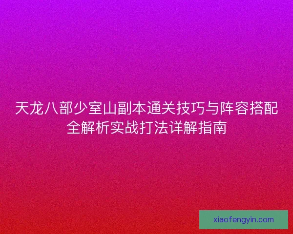 天龙八部少室山副本通关技巧与阵容搭配全解析实战打法详解指南